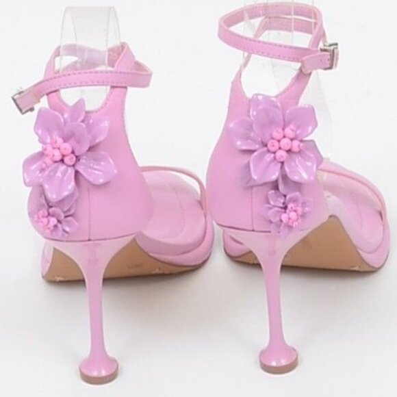 Vince Camuto Tanvie Sweet Lavender Floral Leather Anklet Sandals Heel Size 9 NEW - Picture 2 of 9